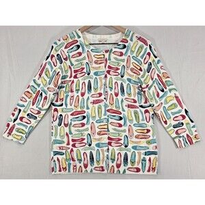 Talbots Womens Cardigan Sweater Cotton Button Up Novelty Print Whimsical Size S